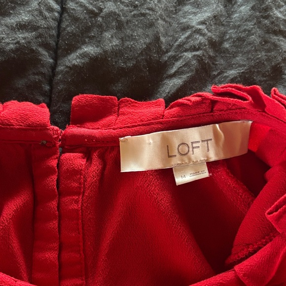 LOFT Red Ruffle Neck Blouse - Picture 3 of 3